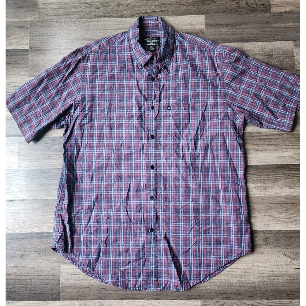 VINTAGE RALPH LAUREN JEANS COMPANY PLAID SHIRT MENS MEDIUM RED WHITE FLAG POCKET
